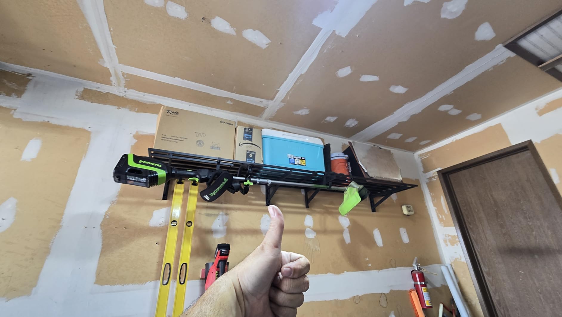 Jusgym 4 Pack Garage Shelving Wall Mounted with 16 Hooks, 1.5x4ft, 1000lbs customer photo 2
