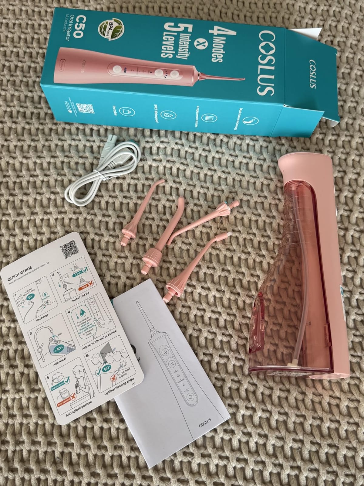 COSLUS ADA Accepted C50 Water Dental Flosser, 4 Modes 5 Power Levels, Pink customer photo 1