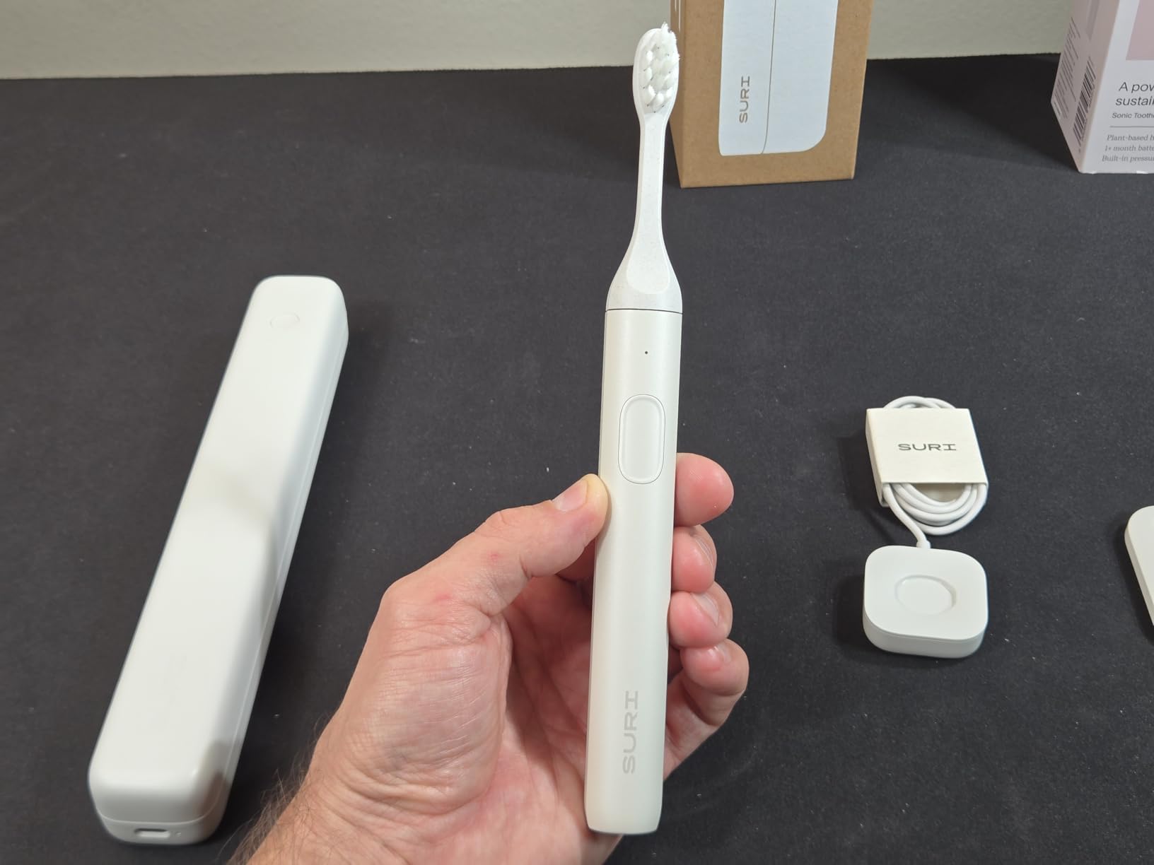 SURI Pro Sonic Electric Toothbrush | Over 4+ Weeks Battery | UV Cleaning Travel Case | Pressure Sensor | Aluminium Body | 2-Minute Timer | Plant-Based Head | Blue customer photo 1