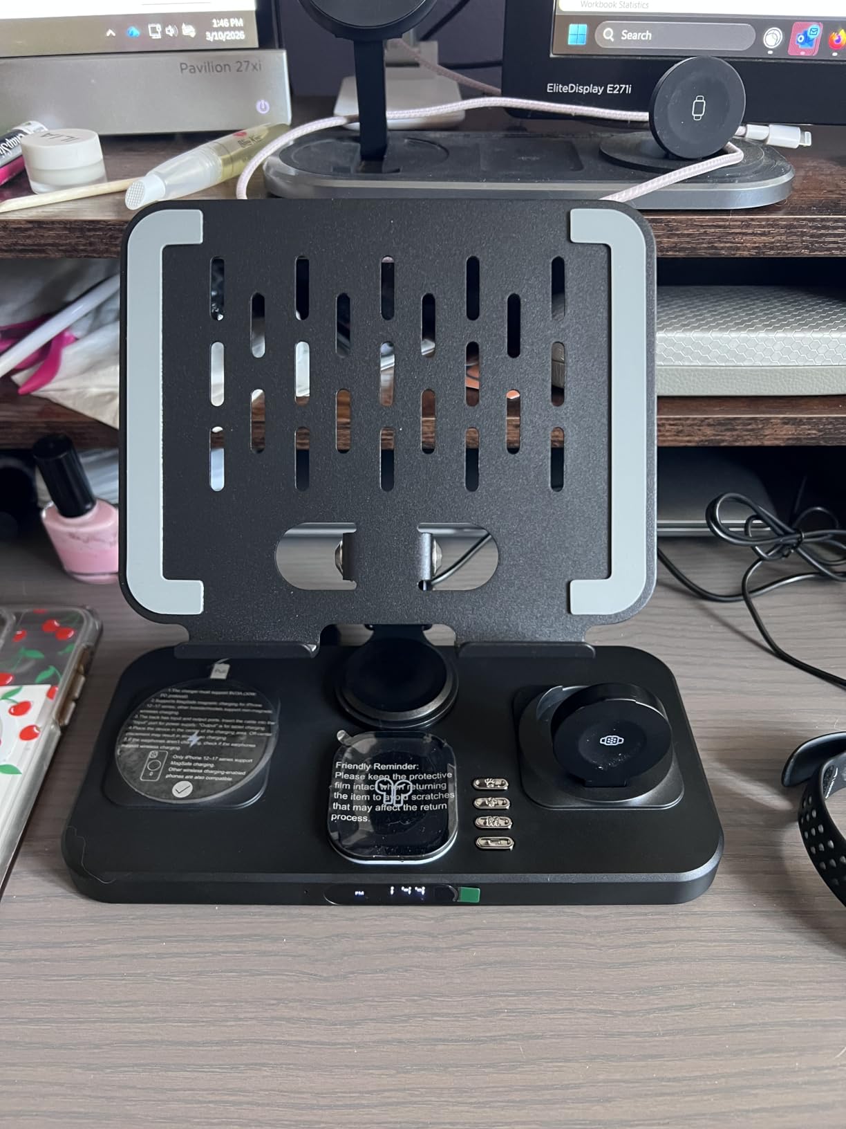 6 in 1 Wireless Charger for Apple Multiple Devices, Charging Station with Clock &7 Color Ambient Light, Foldable Rotate Stand for iPad, for iPhone17/16/15, Support for Apple Watch11/10 for AirPods4 customer photo 1