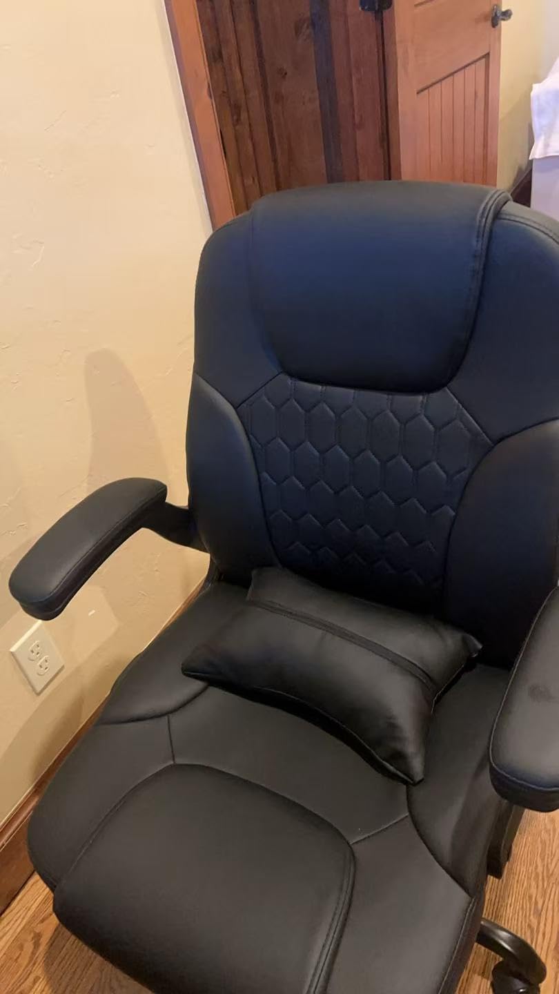 Leather Office Chair Swivel Lumbar Support for Short People Brown customer photo 1