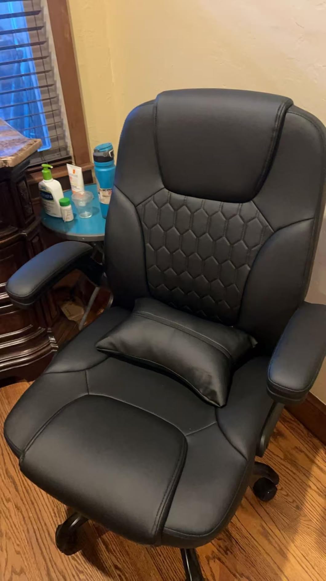 Leather Office Chair Swivel Lumbar Support for Short People Brown customer photo 2