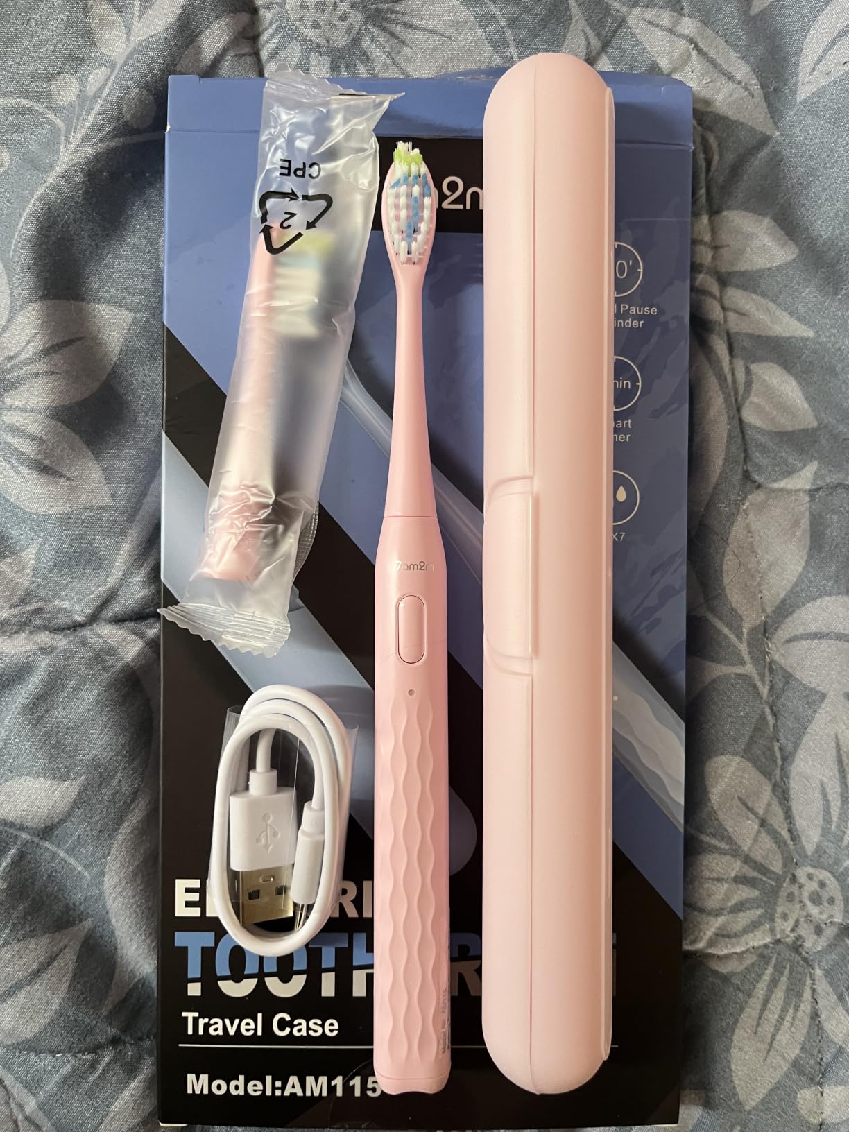 7AM2M Sonic Travel Electric Toothbrush for Adults&Kids, Travel Case&2 Brush Heads, 1 Charge for 90 Days, Type-C Rechargeable Sonic Toothbrush, Compact Design for Daily/Travel Use-Black customer photo 1