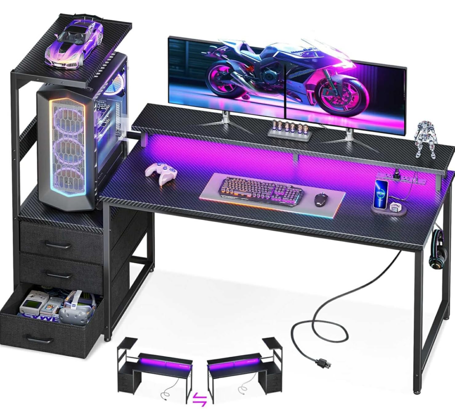 AODK 63 inch Gaming Desk with PC Display Stand, Reversible Steel Wood Computer Desk for Gaming Setup, Tiered Design to Show Off Your PC Tower & Accessories, Black customer photo 1