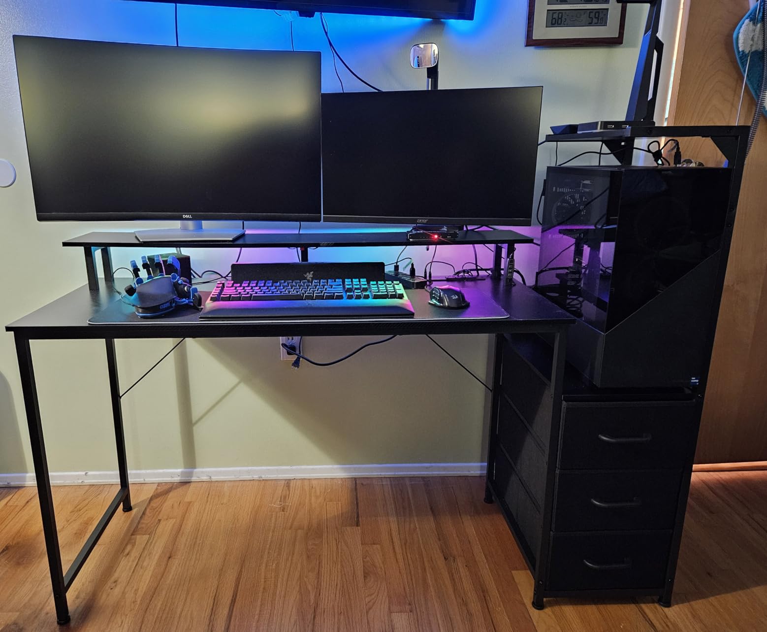 AODK 63 inch Gaming Desk with PC Display Stand, Reversible Steel Wood Computer Desk for Gaming Setup, Tiered Design to Show Off Your PC Tower & Accessories, Black customer photo 2