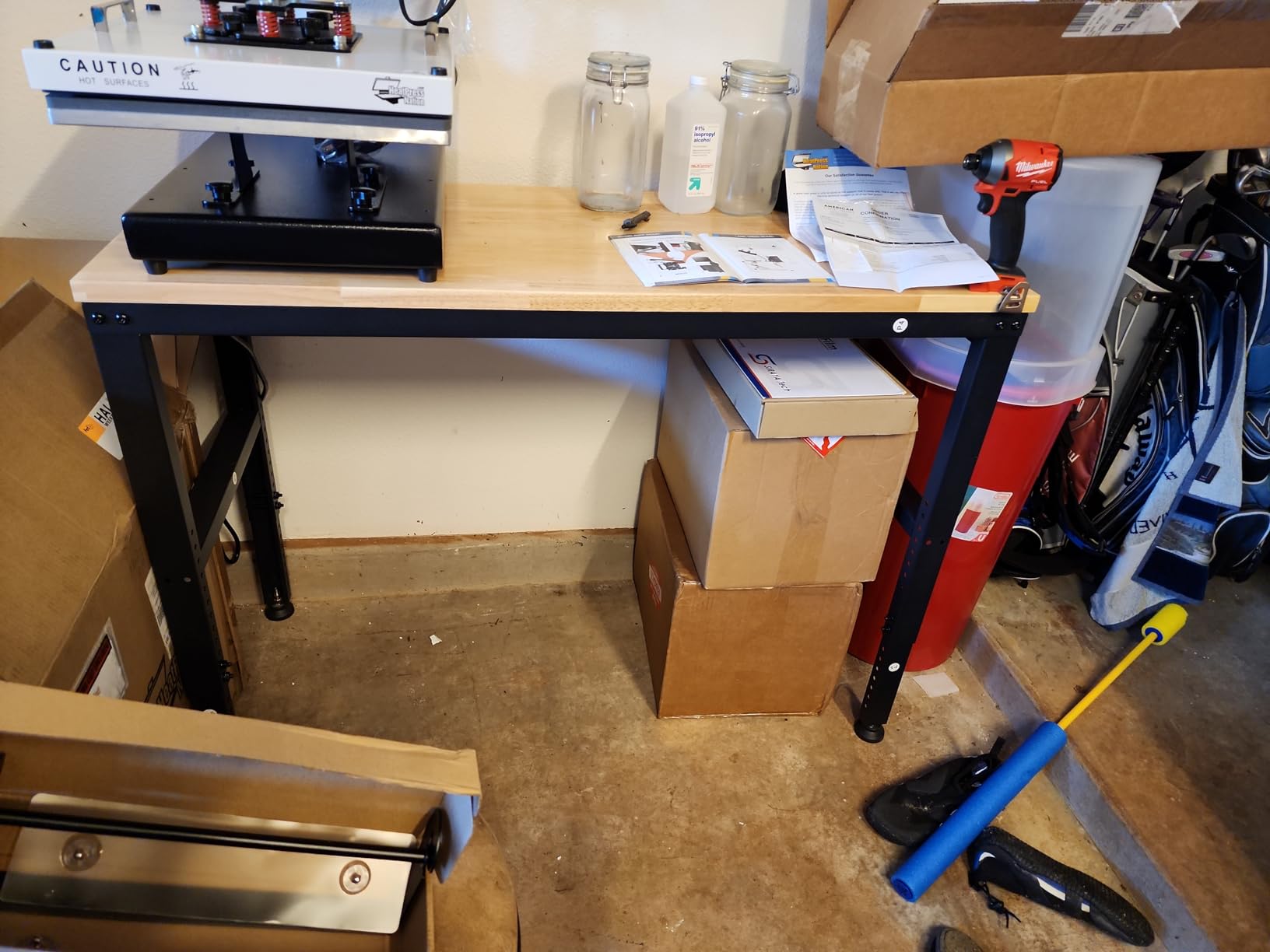 VEVOR Adjustable Workbench on Wheels, 2000 lbs Capacity, 60 x 24 Inch Oak Wood Top Workbench with Drawer & Power Outlets, Heavy-Duty Hardwood Worktable for Garage, Workshop, Home, Office, Commercial customer photo 1