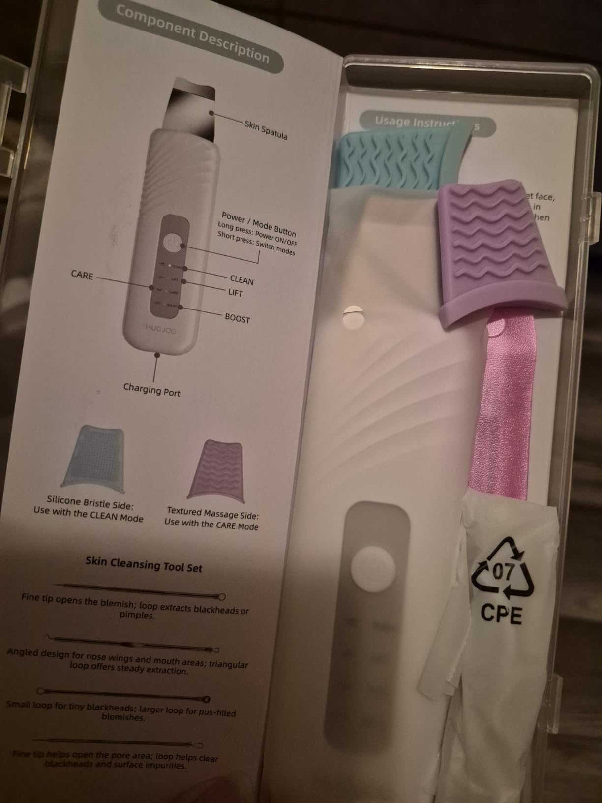 Blackhead Remover Tools, Face Scrubber Skin Spatula for Facial Cleansing, 4 Modes Pore Cleaner with 304 Stainless Steel Blade, Type-C Rechargeable, Silicone Face Brush, 4 Needles, PP Box customer photo 2