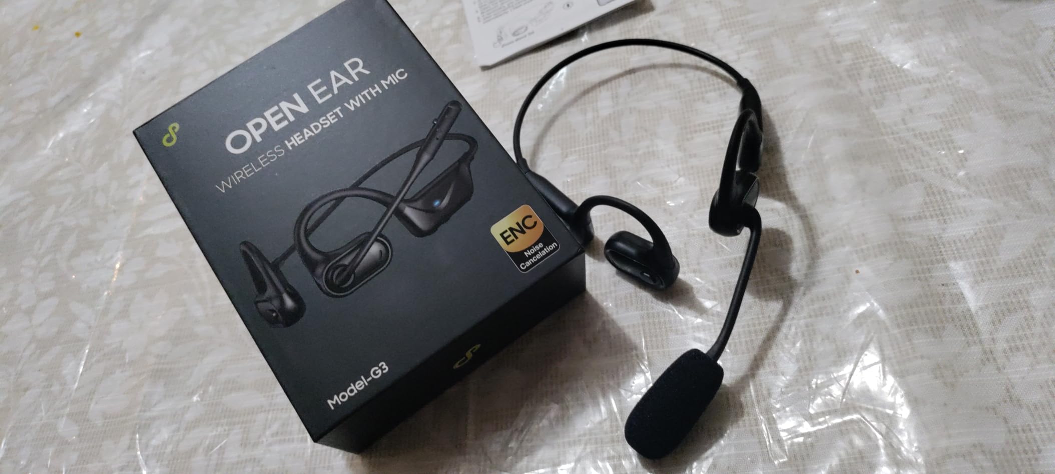 Open Ear Headphones with Mic, 29g Bluetooth Headset, Air Conduction Headphones with Dual Device Connection & Mute, Wireless Headset with Mic for Work, Driving, Office, Workout, Black customer photo 2
