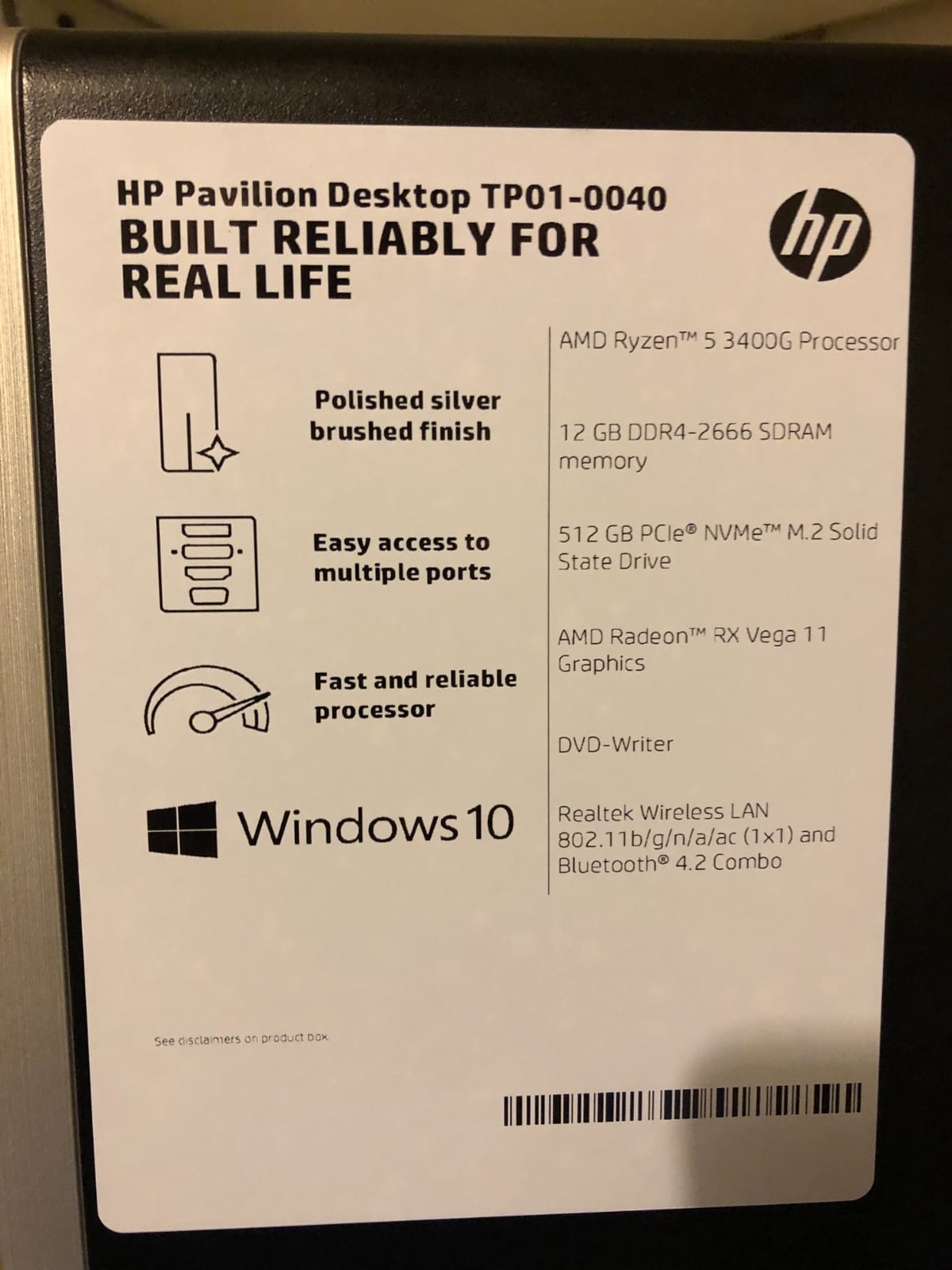 HP Pavilion Desktop Tower, Intel Core i5 Processor, 16GB RAM, 1TB SSD customer photo 1