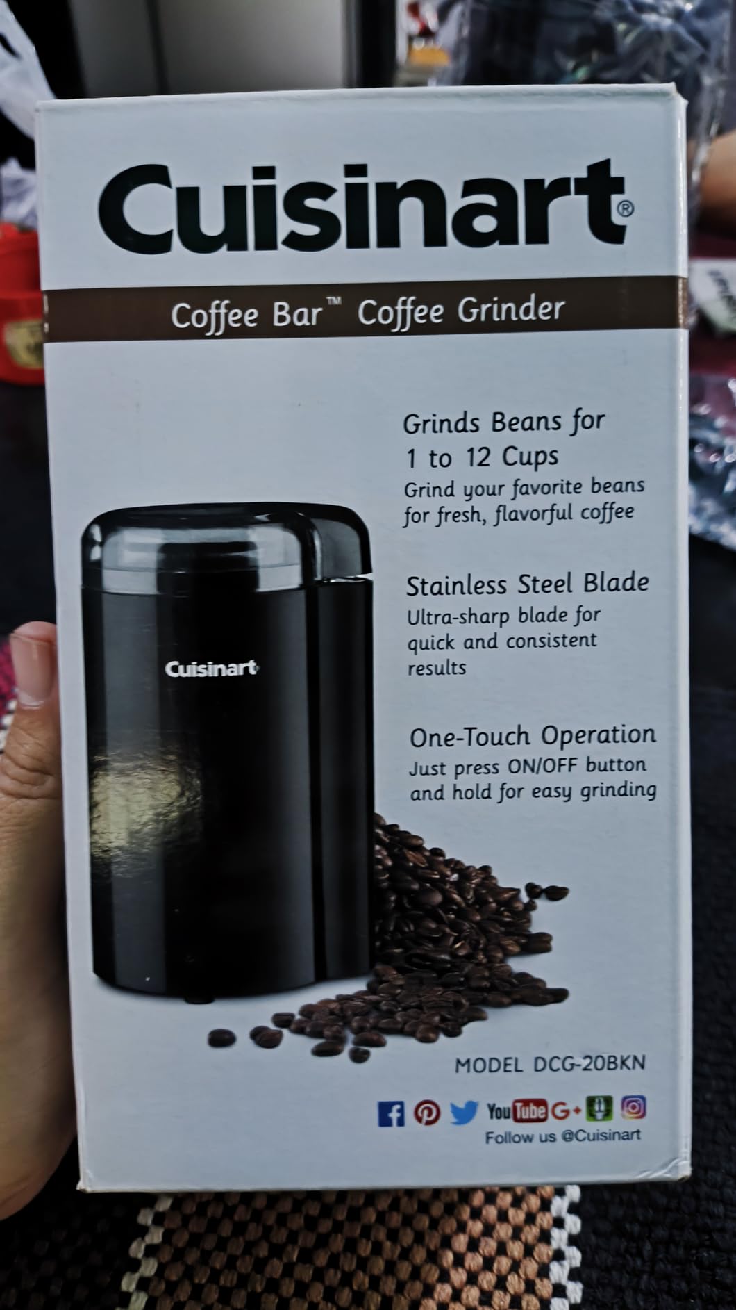Cuisinart Coffee Grinder, One Touch Control Coffee Bean Grinder with Stainless Steel Bowl and Blades, 2.5 oz/70g Capacity Enough for 12 Cups, On/Off Switch with Safety Interlock, DCG-20BKN, Black customer photo 1