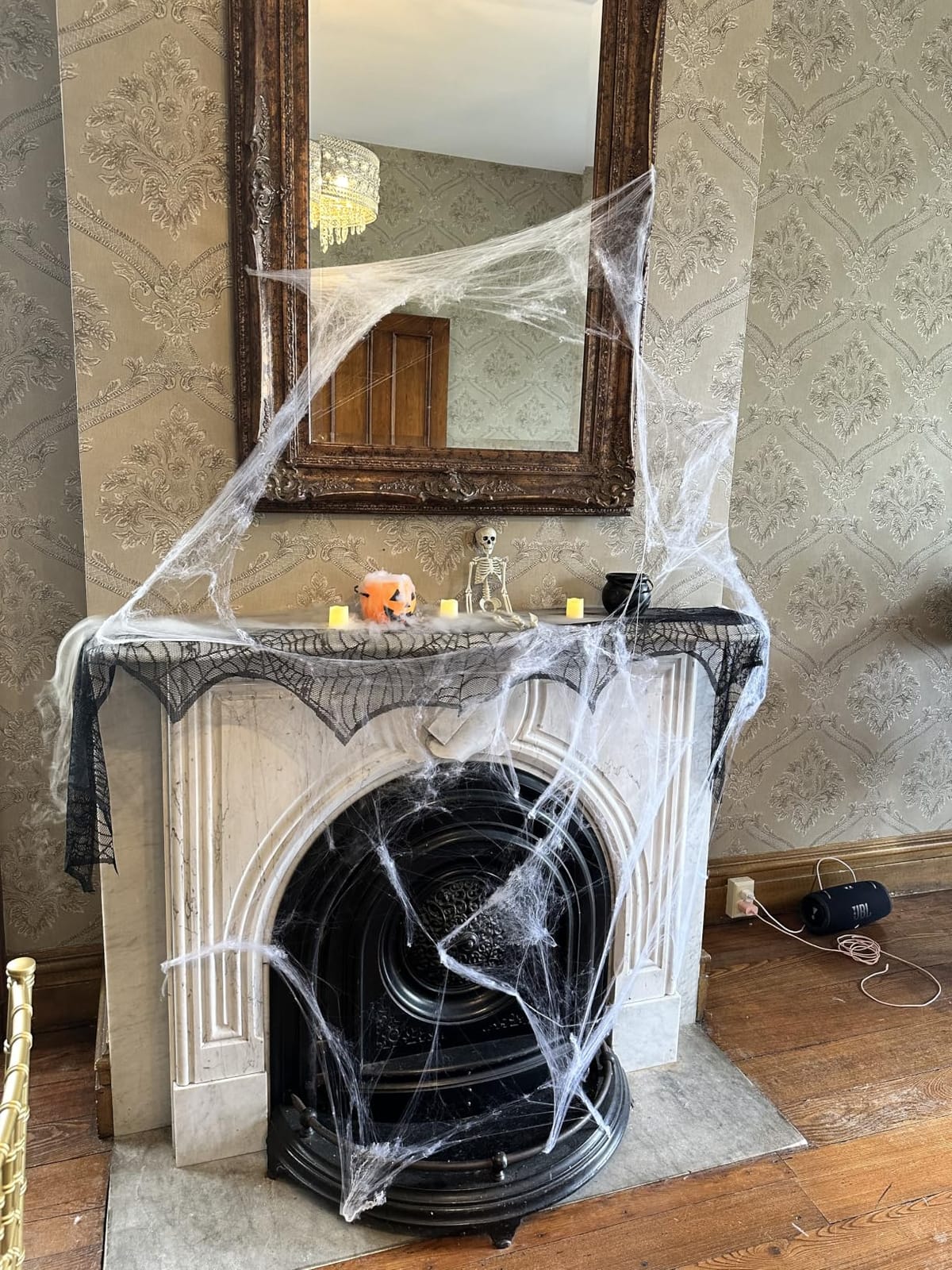 AerWo Halloween Decoration Black Lace Spiderweb Fireplace Mantle Scarf Cover Festive Party Supplies 45 X 243cm 18 x 96 inch customer photo 1