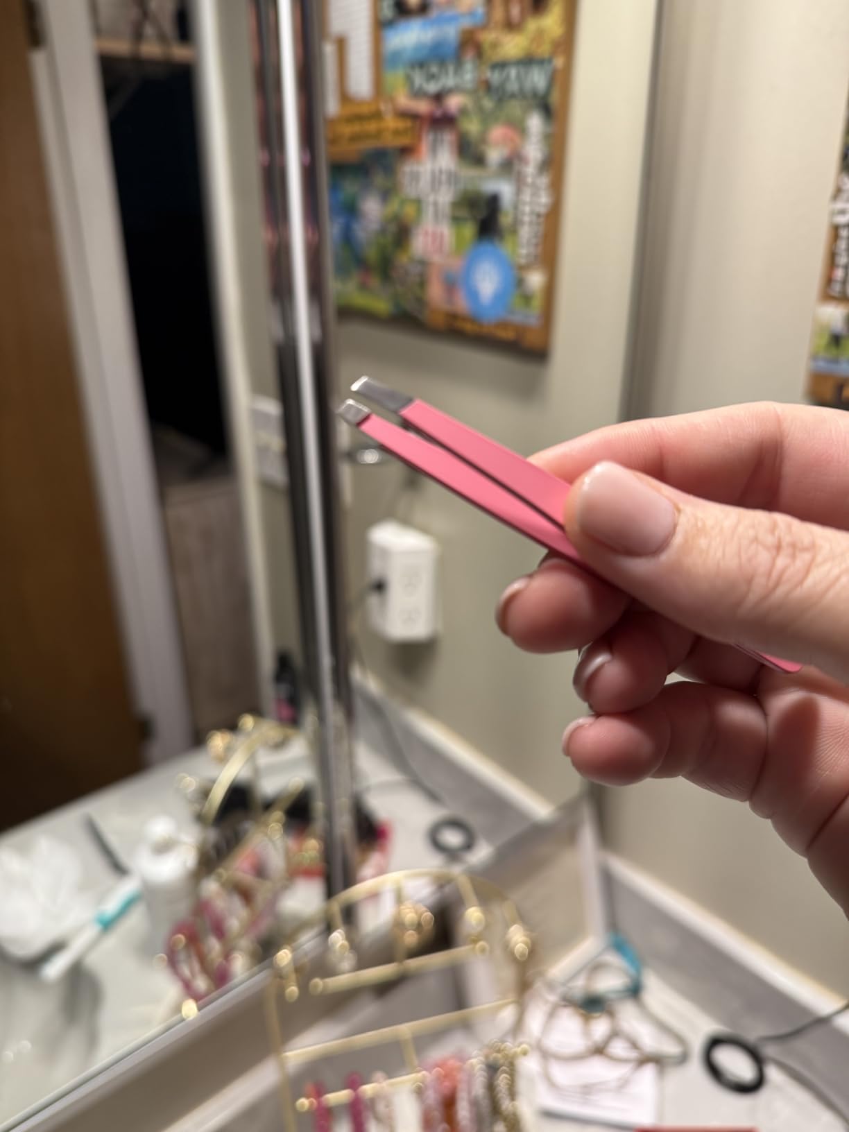 BEDACE Tweezers for Women and Men Facial Hair,Stocking Stuffers Christmas Gift Thickened 430 Stainless Steel High Precision and Comfort Slant point Flat Hook tweezer for Eyebrows Ingrown Hair customer photo 1