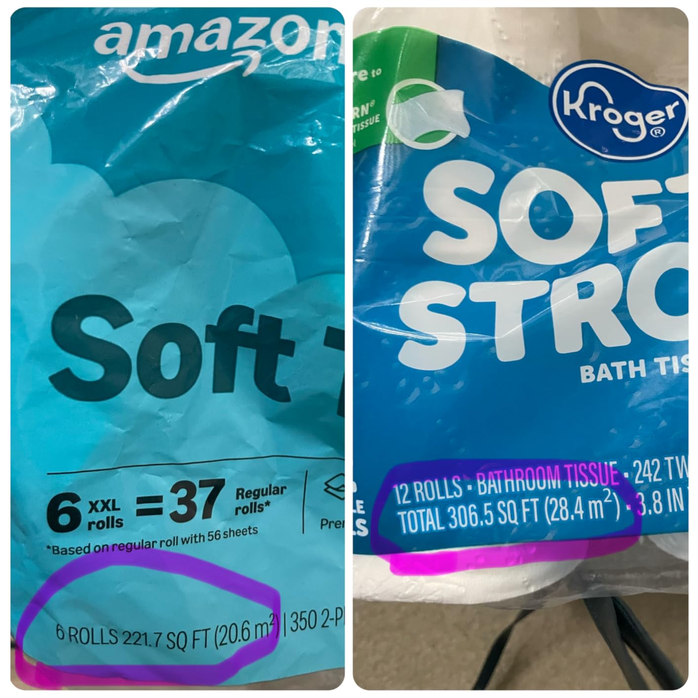 Amazon Basics 2-Ply Soft Toilet Paper, 30 Rolls (5 Packs of 6), 350 Sheets per Roll, Septic Safe, Equivalent to 185 Regular Rolls customer photo 1