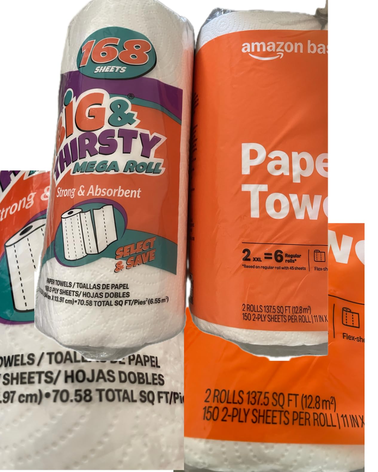 Amazon Basics 2-Ply Flex-Sheets Paper Towels, 12 Basics Rolls = 40 Regular Rolls, Everyday Value with 150 Sheets per Roll, Packaging May Vary customer photo 2