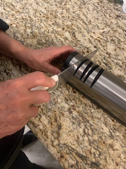 Narcissus Knife Sharpener, Professional 2 Stage Electric Knife Sharpener for Quick Sharpening & Polishing, with Scissors Sharpener and Metal Dust Collection Box, Stainless Steel, Silver customer photo 2
