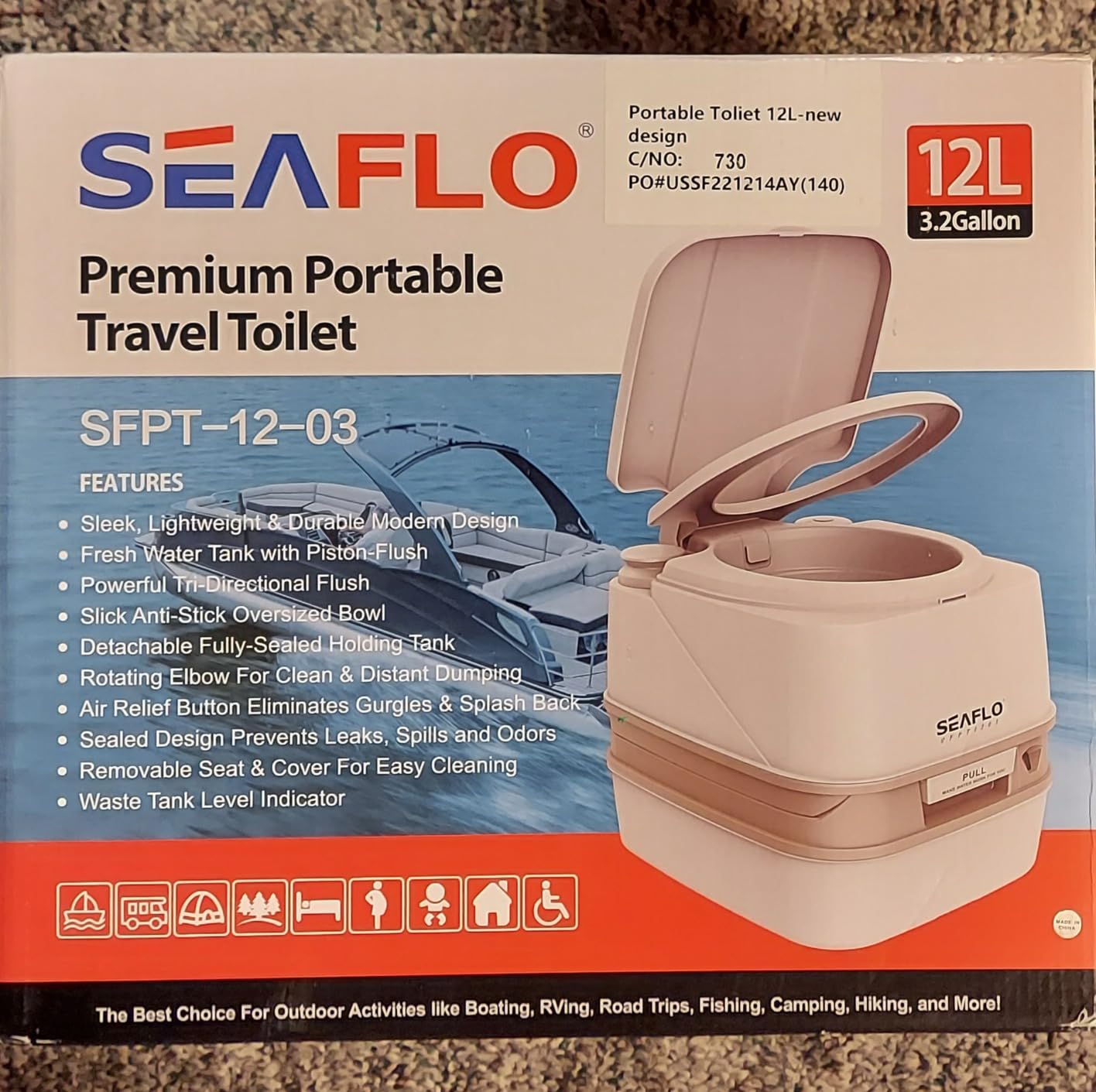 SEAFLO 12L Premium Portable Travel Toilet - 3.2 Gallon Waste Tank, 2.6 Gallon Fresh Water Tank, Manual Flush, Camping RV Travel, Compact Outdoor Emergency Toilet, SFPT-12-03, 4-Year Warranty customer photo 2