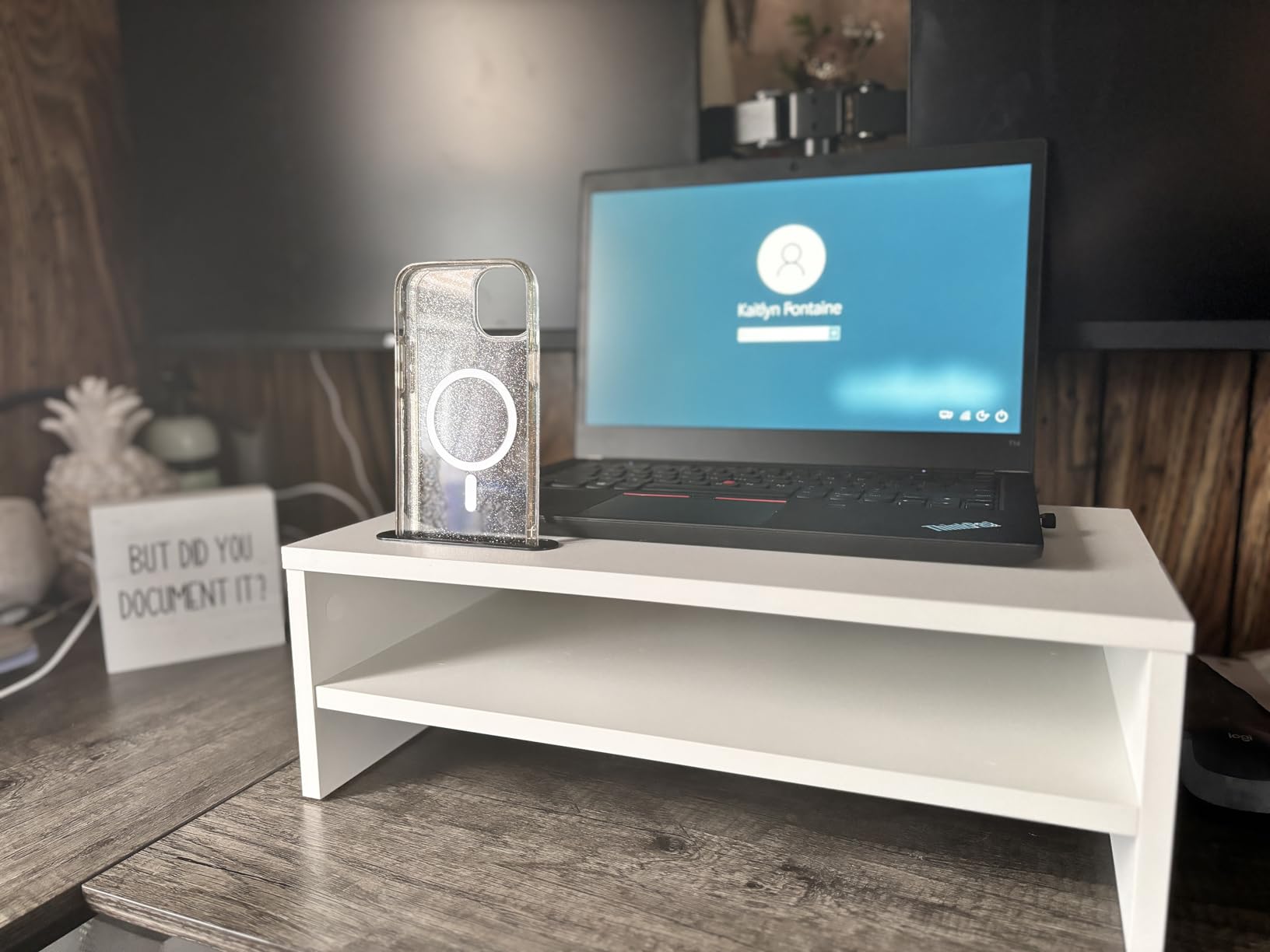 BONTEC Wooden Monitor Stand Riser for Desk, 2-Tier Computer Monitor Stand customer photo 2