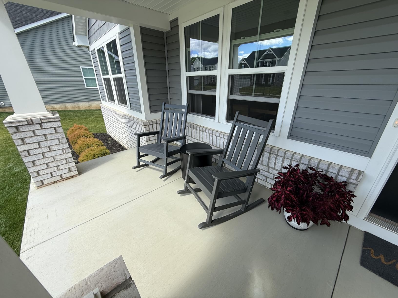 SERWALL Outdoor Rocking Chair Set of 2, HDPE Rocking Chairs for Adult, Black customer photo 2