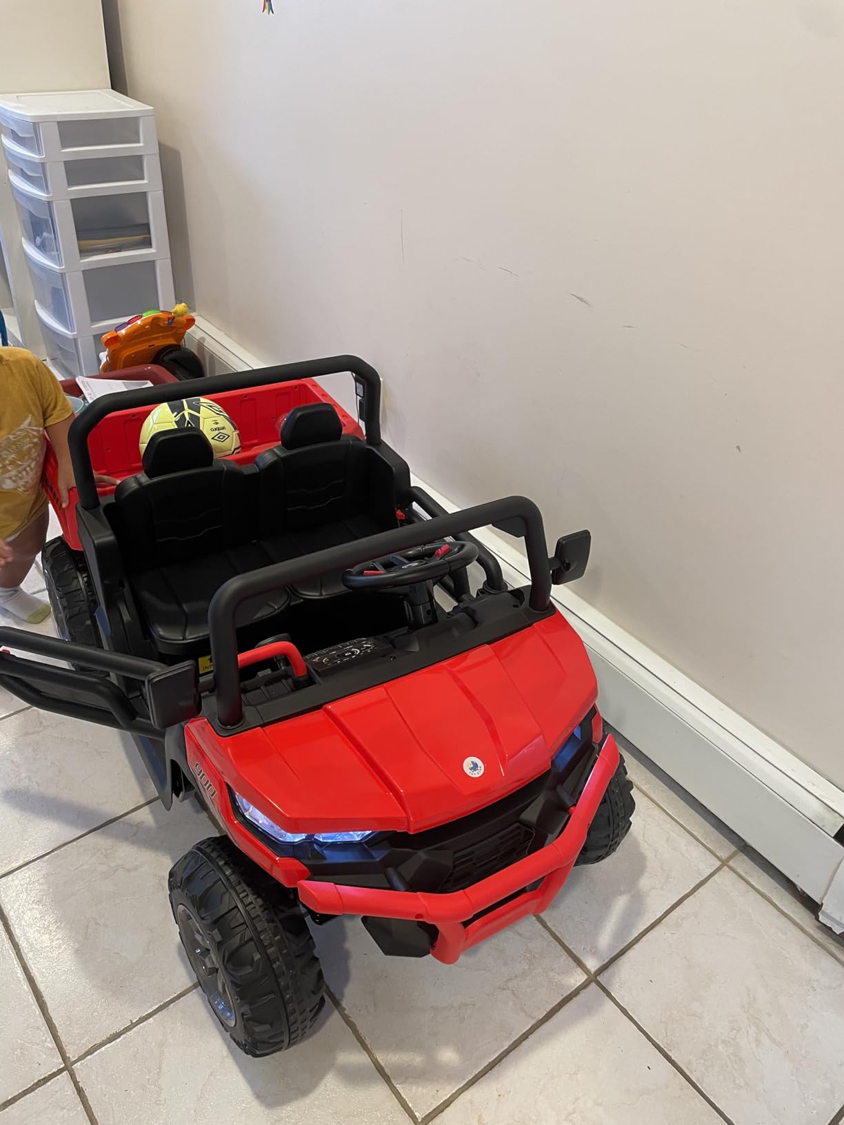 HONEY JOY 2 Seater Ride on Car, 12V Off-Road Electric Dump Truck w/Remote Control, Moving Dump Bed, Shovel, Music, Spring Suspension, Battery Powered Ride On UTV for Kids, Gift for Girls Boys (Red) customer photo 2