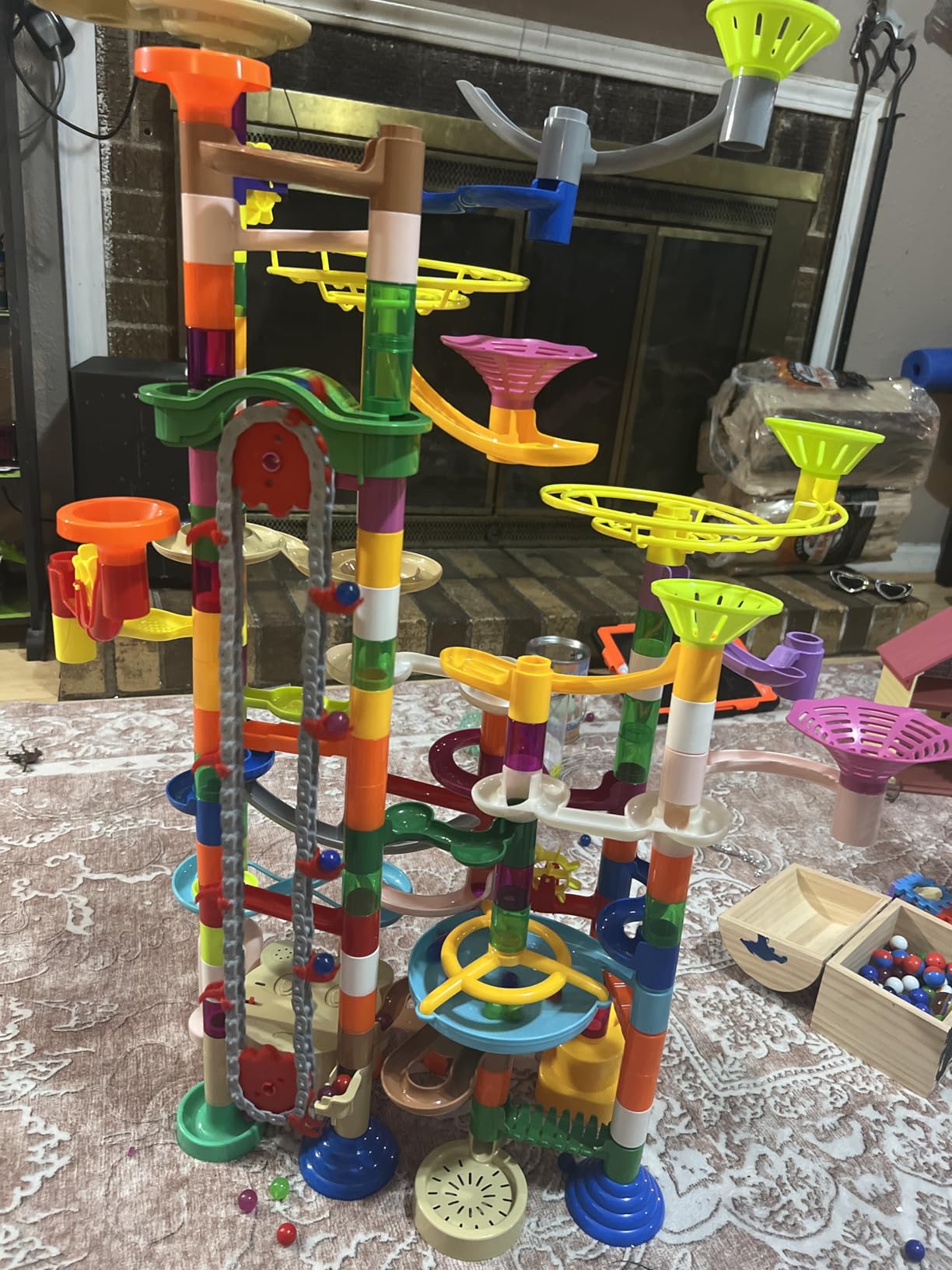 JOYIN 236Pcs Glowing Marble Run with Motorized Elevator- Construction Building Blocks Toys with 30 Glow in The Dark Plastic Marbles, STEM Toy for Boys and Girls, Christmas Birthday Gifts customer photo 1