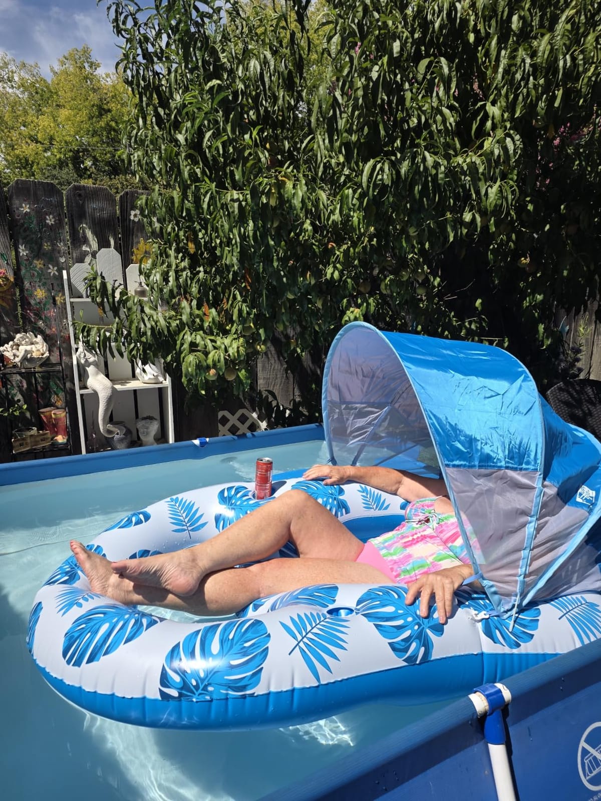 COOLCOOLDEE Pool Lounge Float with Canopy UPF50+,Extra Large Pool Floats for Adults Heavy Duty,Inflatable Lounger Float with Cup Holder & Backrest,Footrest customer photo 2