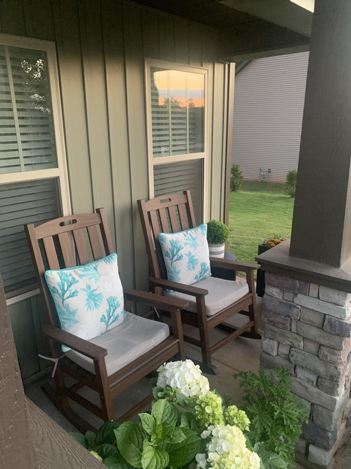 Psilvam Oversized Outdoor Rocking Chair, HDPE Porch Rocker (Dark Brown) customer photo 1