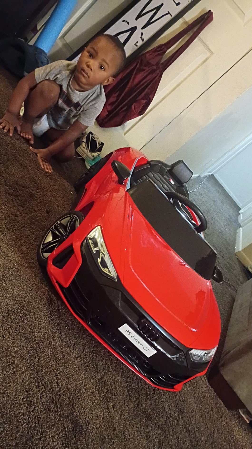 INFANS 12V Kids Ride On Car, Licensed Audi RS e-tron GT Electric Vehicle with Remote Control, Toddlers Battery Powered Toy with 4 Wheels Suspension, LED Headlight, Music, MP3, USB, TF Port (Blue) customer photo 1