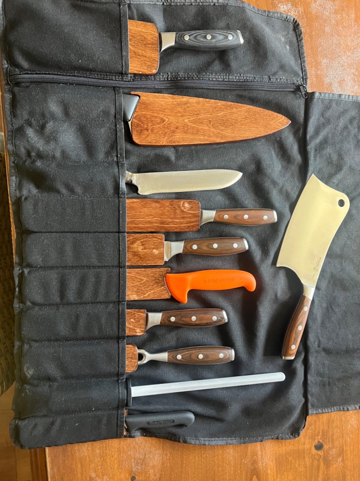 Knife Roll, Chef Knife Roll Bag with 11 Slots Plus Zipper Pocket, Waterproof Waxed Canvas Knife Case Holds Size Up to 18'', Knives Roll Bags for Chefs Professional with Adjustable Strap customer photo 1