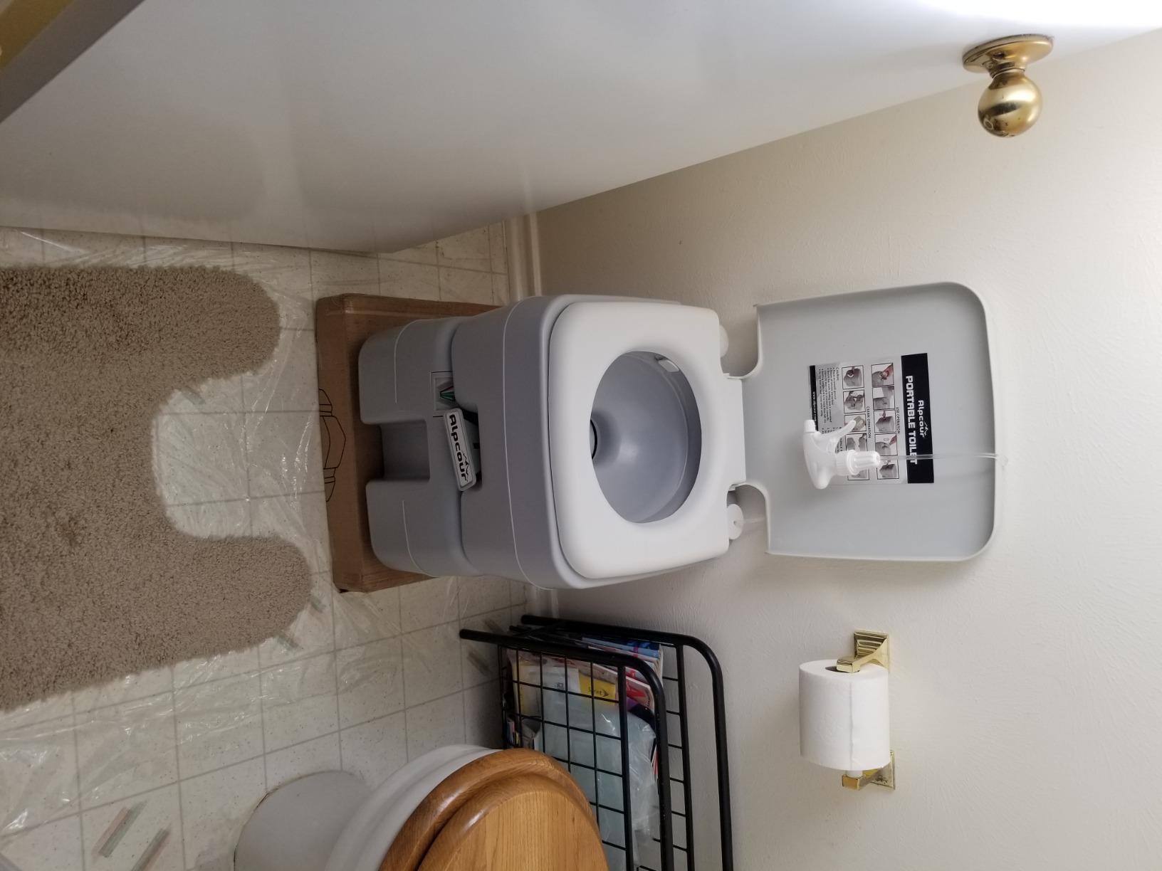 Alpcour Portable Toilet – Compact Indoor & Outdoor Commode w/Travel Bag for Camping, RV, Boat – Piston Pump Flush, 6 Gallon Waste Tank, Built-In Pour Spout & Washing Sprayer for Easy Cleaning customer photo 1