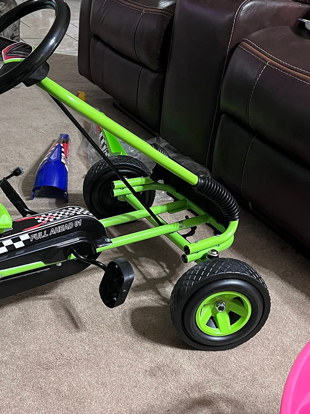 HONEY JOY Pedal Go Kart, 4 Wheeler Toddler Racing Ride On Pedal Car Toy, Forward/Backward, Ergonomic Seat, Handbrake, Steering Wheel, Outdoor Off-Road Go Cart for Kids, Boys Girls Gift (Blue) customer photo 2