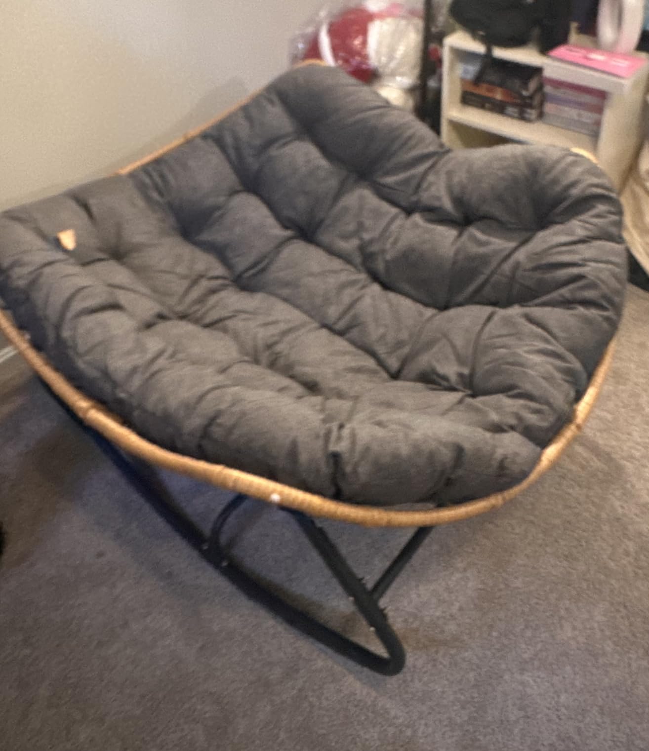SWITTE Papasan Rocking Chair, Outdoor Wicker Egg Rocker with Cushion, Ivory customer photo 1